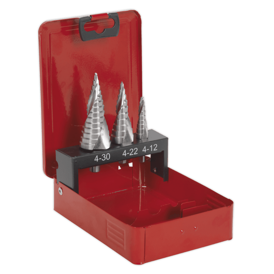 Sealey HSS M2 Step Drill Bit Set 3pc Spiral Flute Model No- AK4743