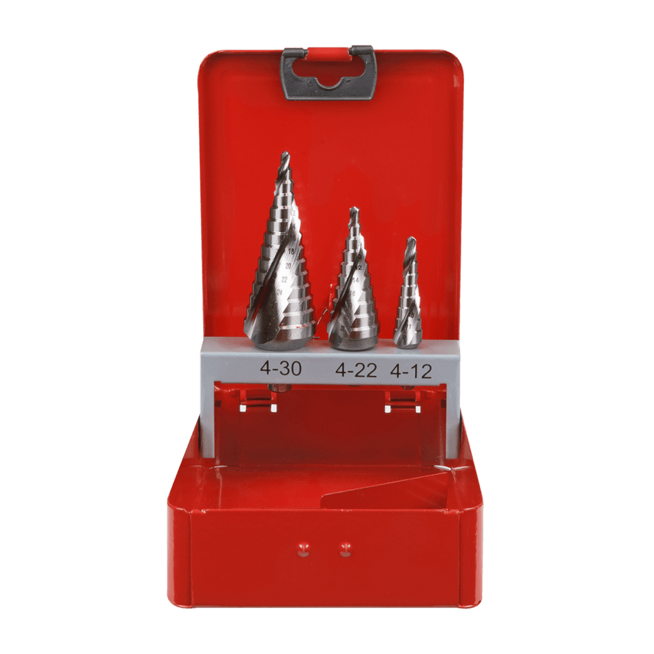 Sealey HSS M2 Step Drill Bit Set 3pc Spiral Flute Model No- AK4743