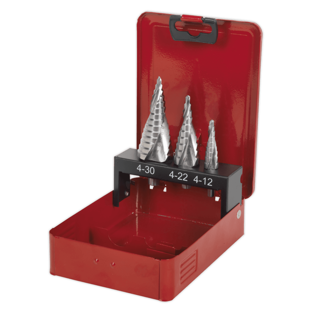 Sealey HSS M2 Step Drill Bit Set 3pc Spiral Flute Model No- AK4743