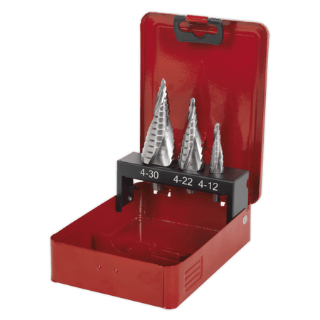 Sealey HSS M2 Step Drill Bit Set 3pc Spiral Flute Model No- AK4743