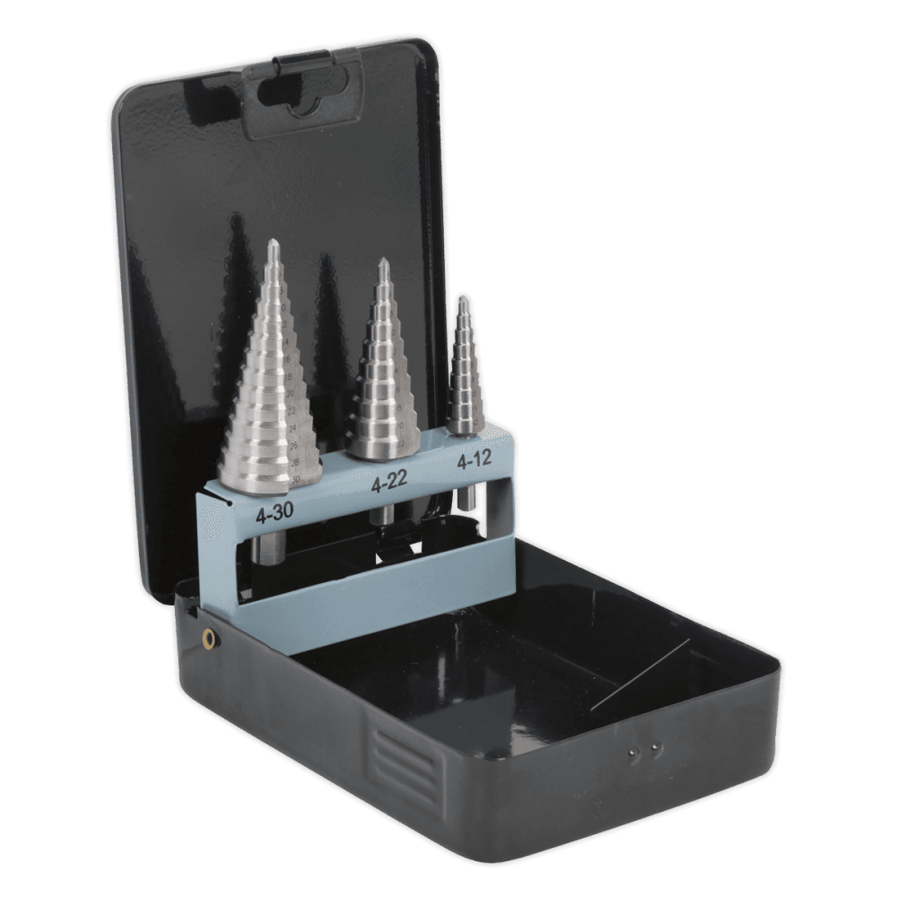 Sealey HSS 4341 Step Drill Bit Set 3pc Double Flute Model No- AK4746