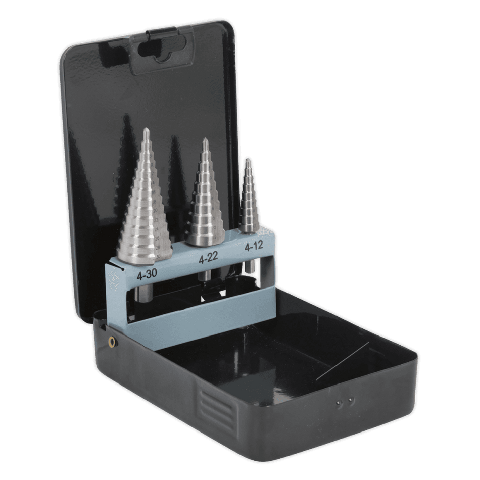 Sealey HSS 4341 Step Drill Bit Set 3pc Double Flute Model No- AK4746