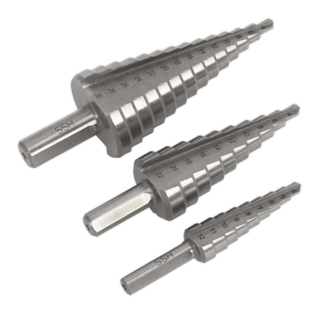 Sealey HSS 4341 Step Drill Bit Set 3pc Double Flute Model No- AK4746
