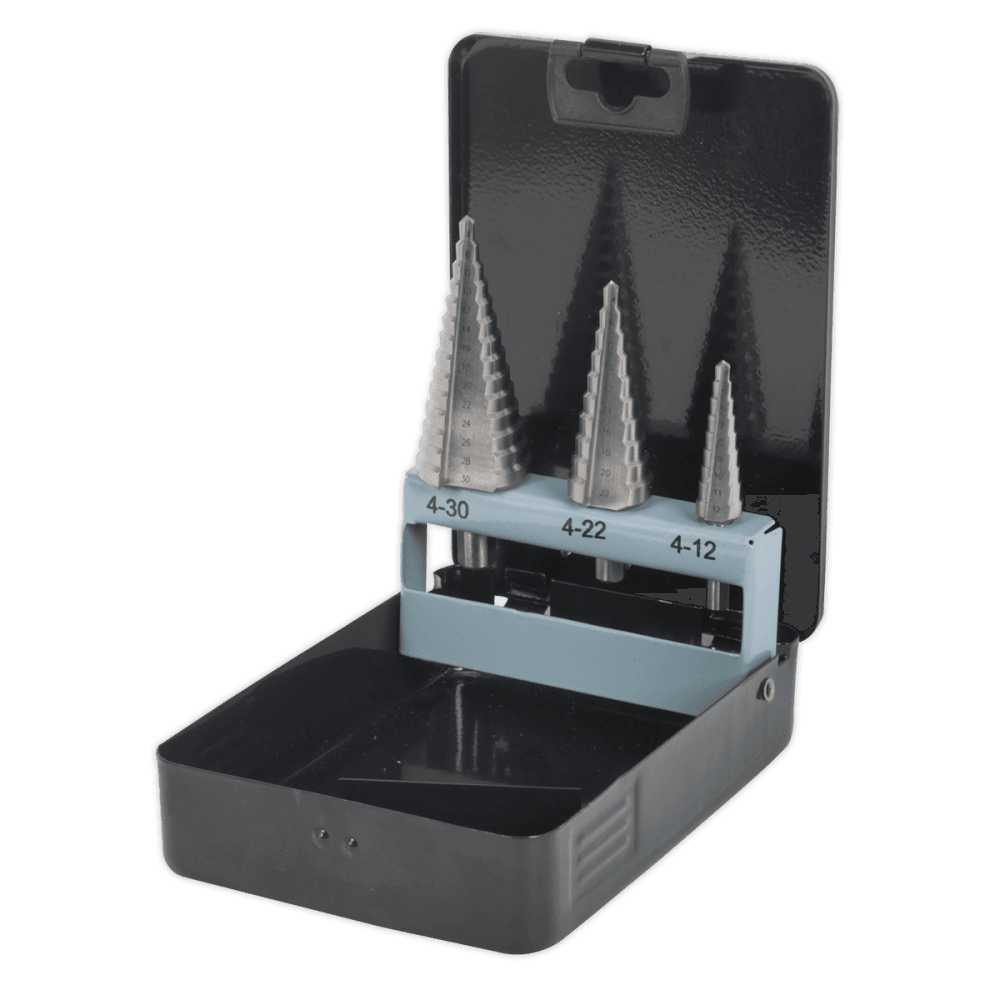 Sealey HSS 4341 Step Drill Bit Set 3pc Double Flute Model No- AK4746