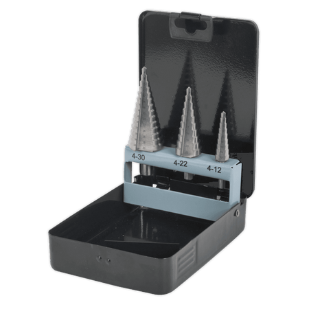Sealey HSS 4341 Step Drill Bit Set 3pc Double Flute Model No- AK4746