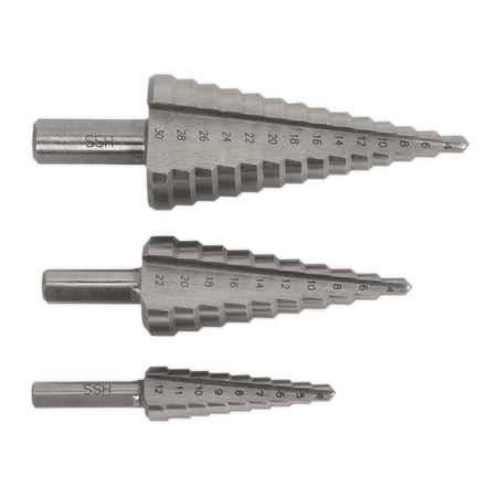 Sealey HSS 4341 Step Drill Bit Set 3pc Double Flute Model No- AK4746