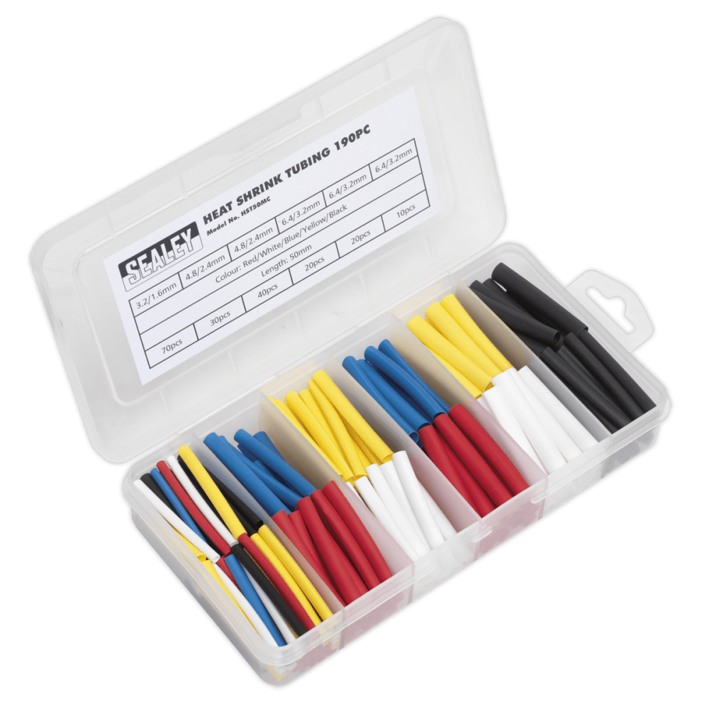 Sealey Heat Shrink Tubing Mixed Colours 50mm 190pc Model No- HST50MC