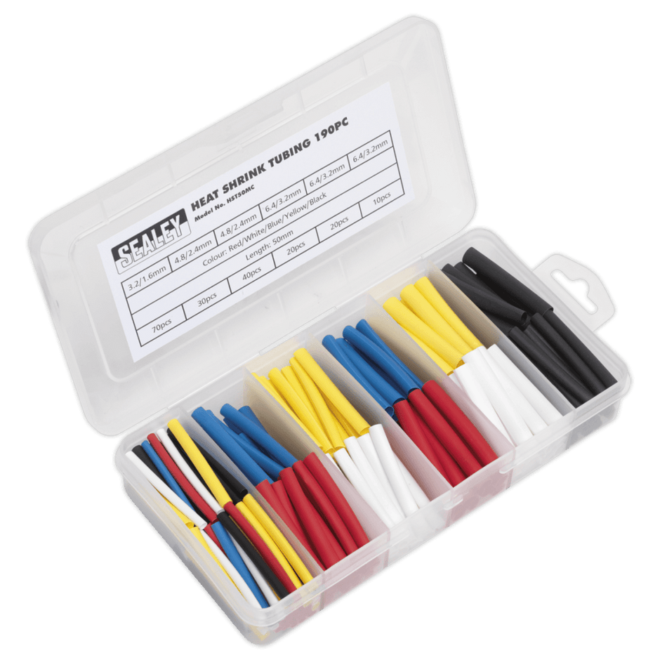 Sealey Heat Shrink Tubing Mixed Colours 50mm 190pc Model No- HST50MC