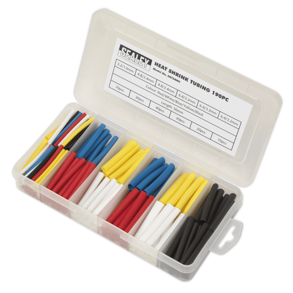 Sealey Heat Shrink Tubing Mixed Colours 50mm 190pc Model No- HST50MC