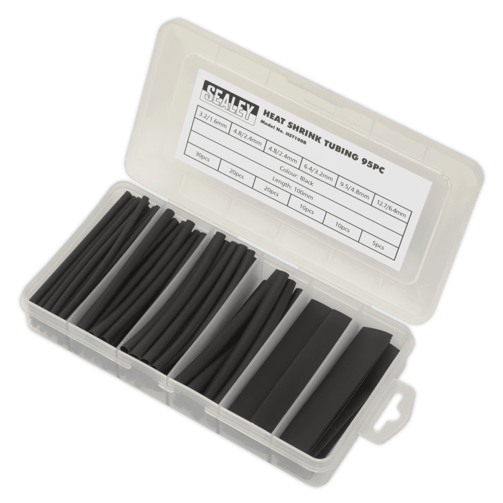 Sealey Heat Shrink Tubing Black 100mm 95pc Model No- HST100B