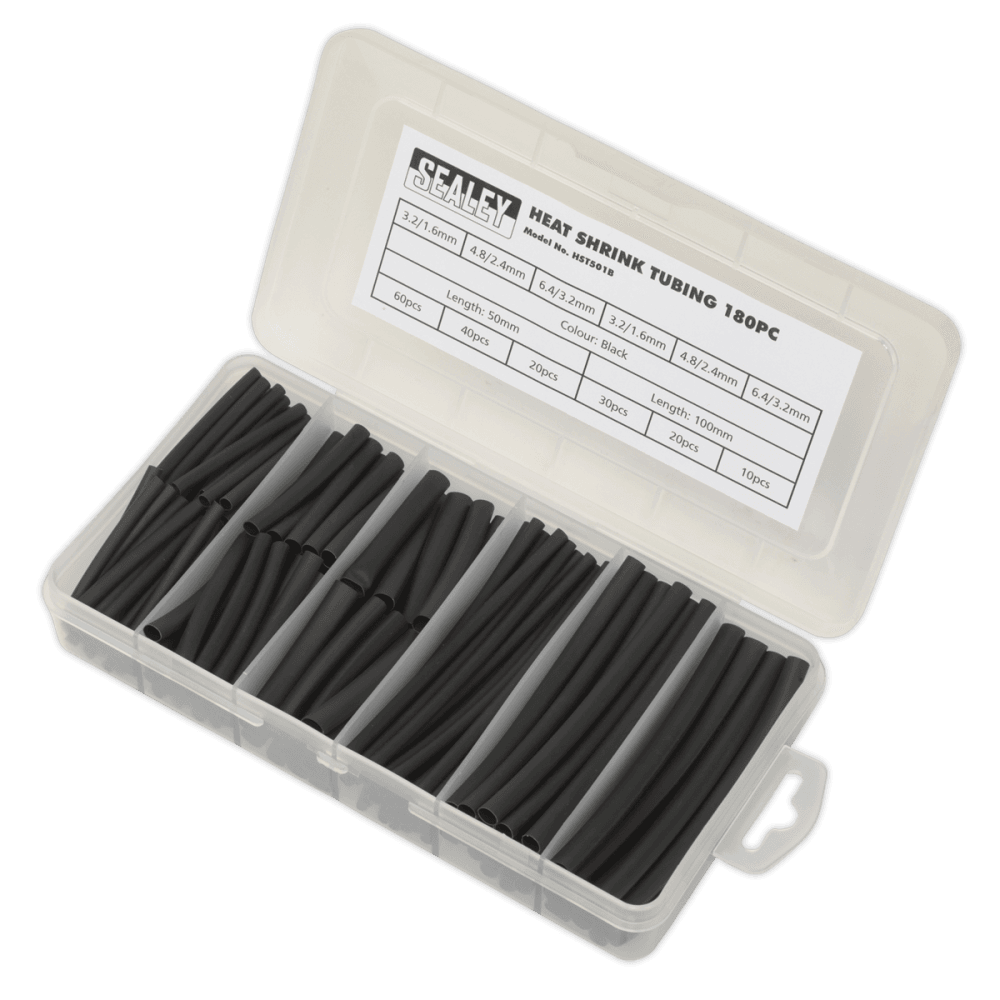 Sealey Heat Shrink Tubing Black 50 & 100mm 180pc Model No- HST501B