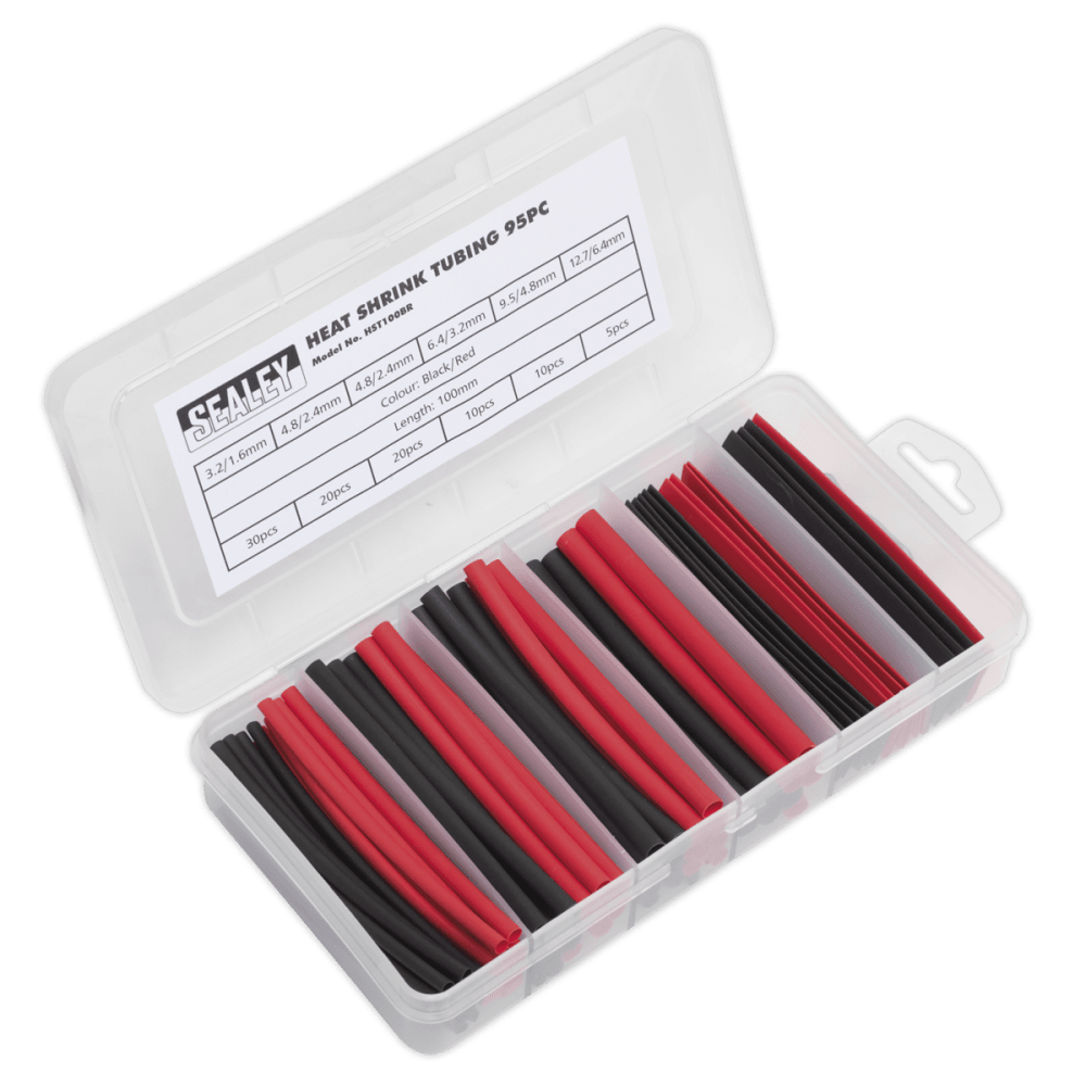 Sealey Heat Shrink Tubing Black & Red 100mm 95pc Model No- HST100BR