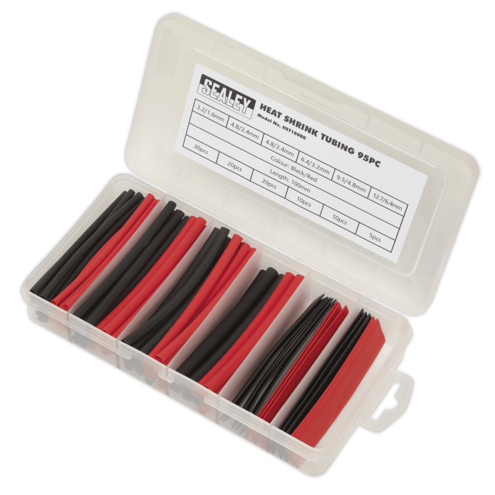 Sealey Heat Shrink Tubing Black & Red 100mm 95pc Model No- HST100BR