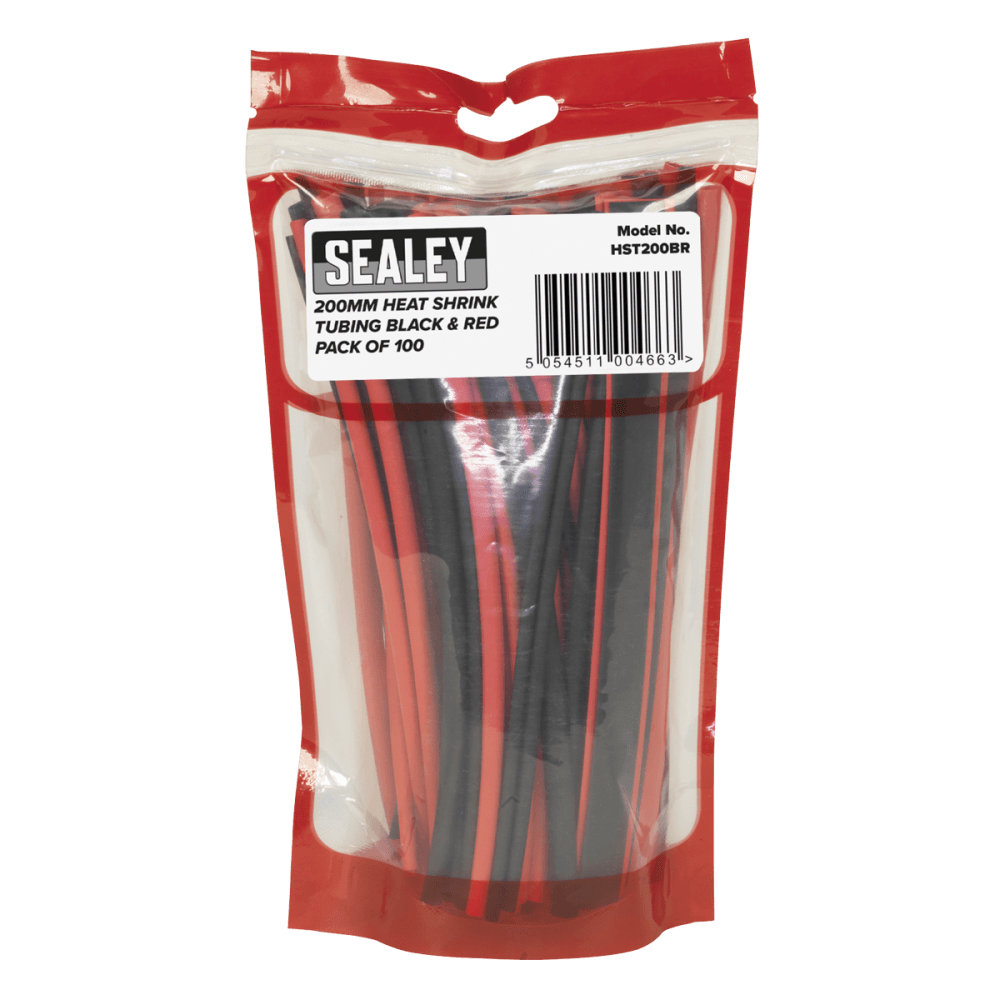 Sealey Heat Shrink Tubing Black & Red 200mm Pack of 100 Model No- HST200BR
