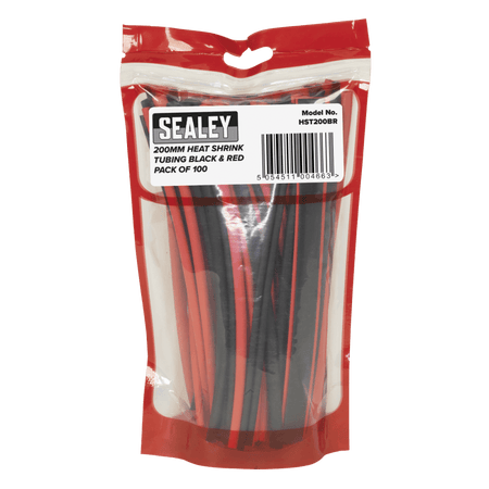 Sealey Heat Shrink Tubing Black & Red 200mm Pack of 100 Model No- HST200BR
