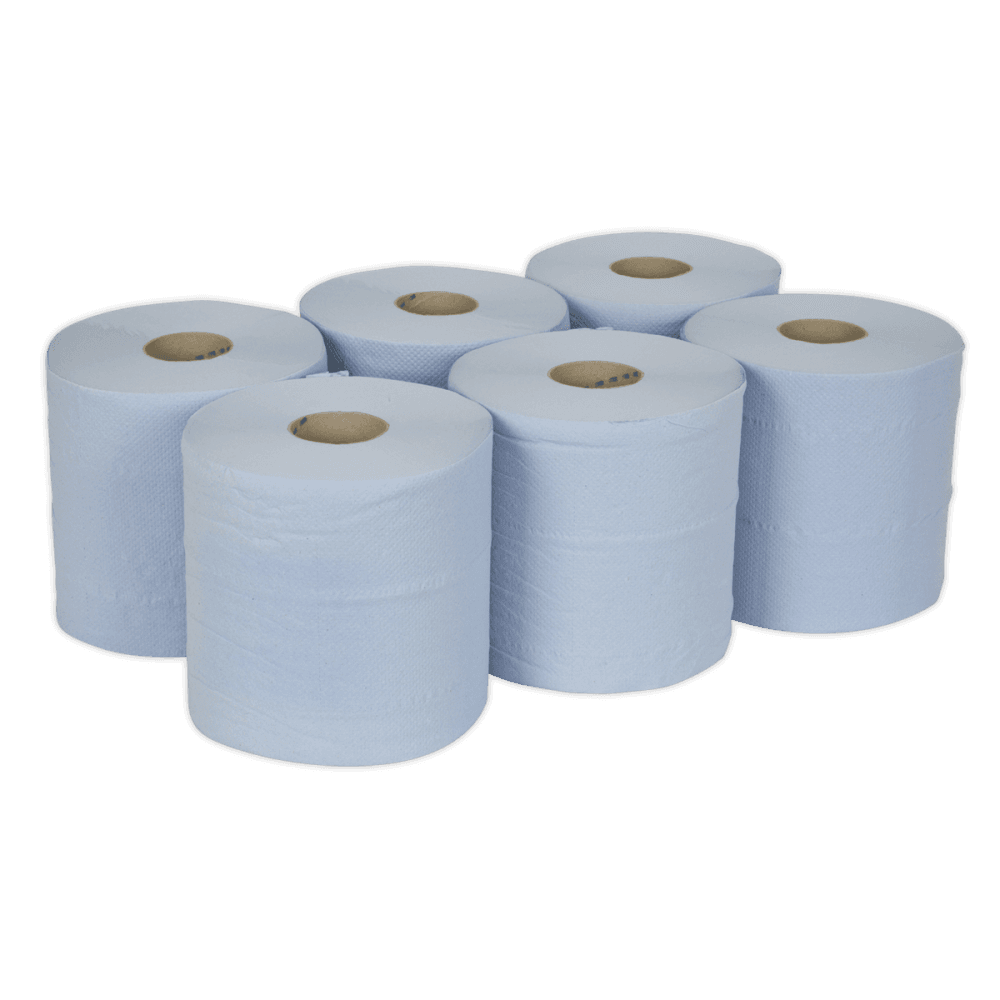 Sealey Paper Roll Blue 2-Ply Embossed 150mtr Pack of 6 Model No- BLU150