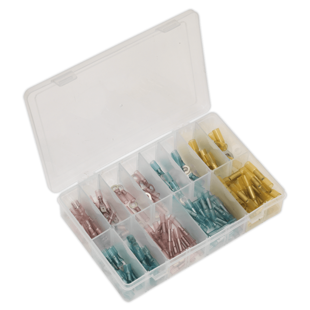 Sealey Adhesive Lined Heat Shrink Terminal Assortment 142pc Blue, Red & Yellow Model No-20231