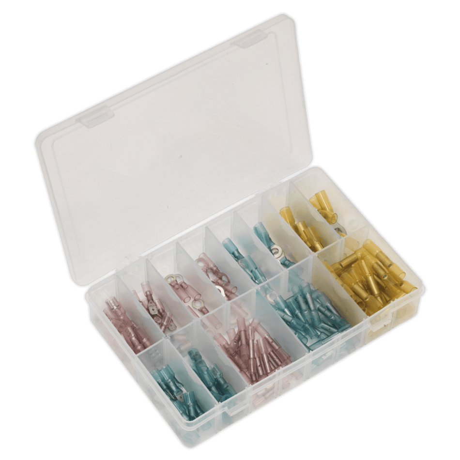 Sealey Adhesive Lined Heat Shrink Terminal Assortment 142pc Blue, Red & Yellow Model No-20231