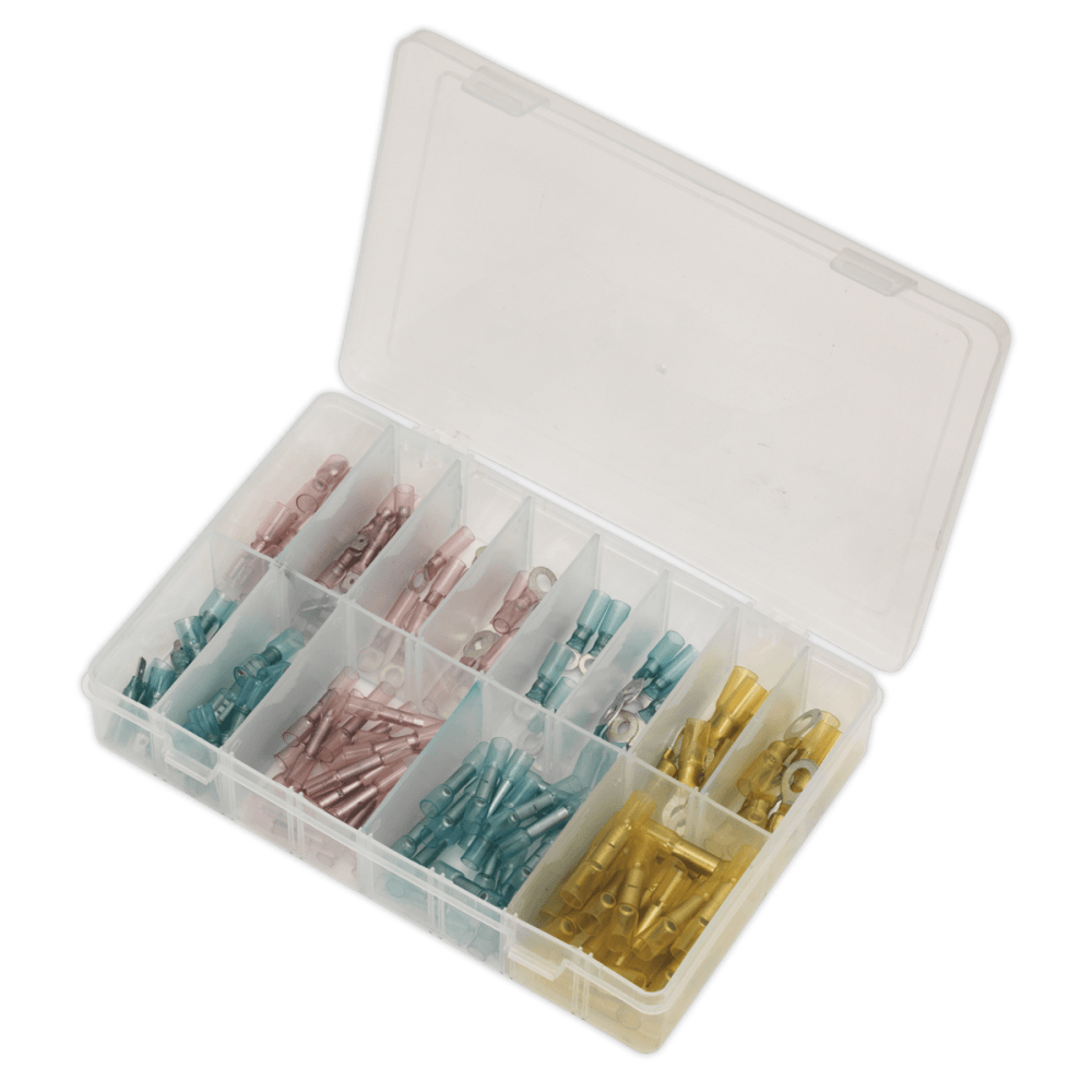 Sealey Adhesive Lined Heat Shrink Terminal Assortment 142pc Blue, Red & Yellow Model No-20231