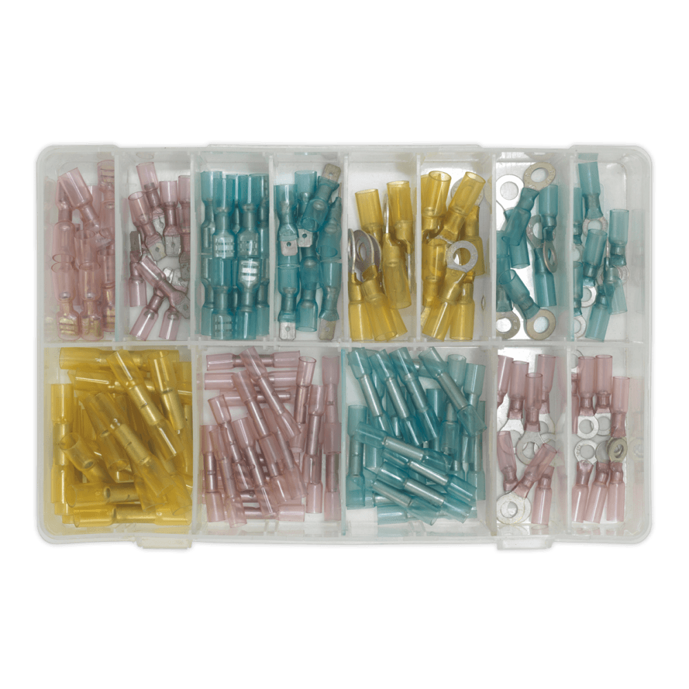 Sealey Adhesive Lined Heat Shrink Terminal Assortment 142pc Blue, Red & Yellow Model No-20231