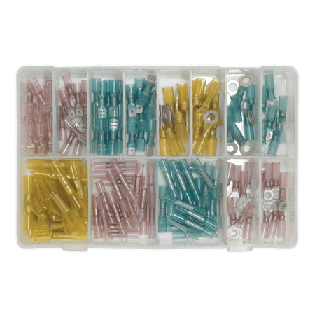 Sealey Adhesive Lined Heat Shrink Terminal Assortment 142pc Blue, Red & Yellow Model No-20231