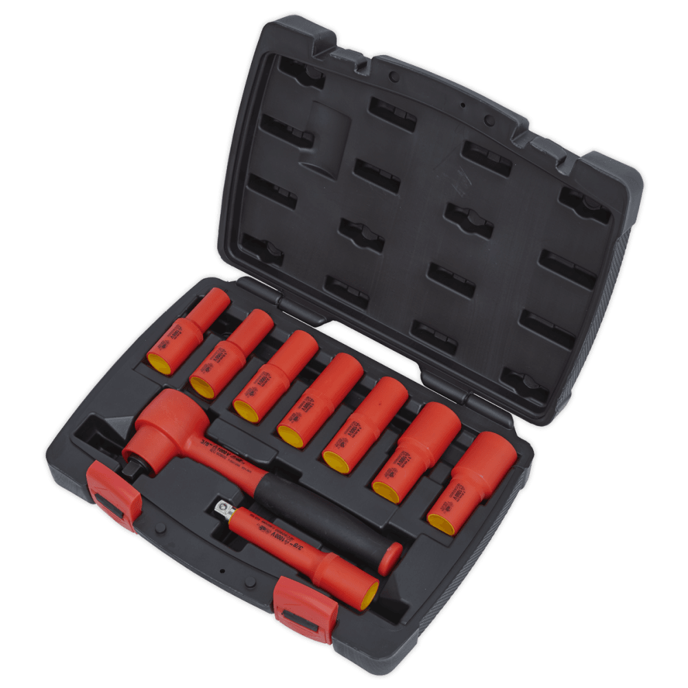 Sealey Insulated Socket Set 9pc 3/8"Sq Drive 6pt WallDrive, VDE Approved Model No-20244
