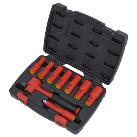 Sealey Insulated Socket Set 9pc 3/8"Sq Drive 6pt WallDrive, VDE Approved Model No-20244