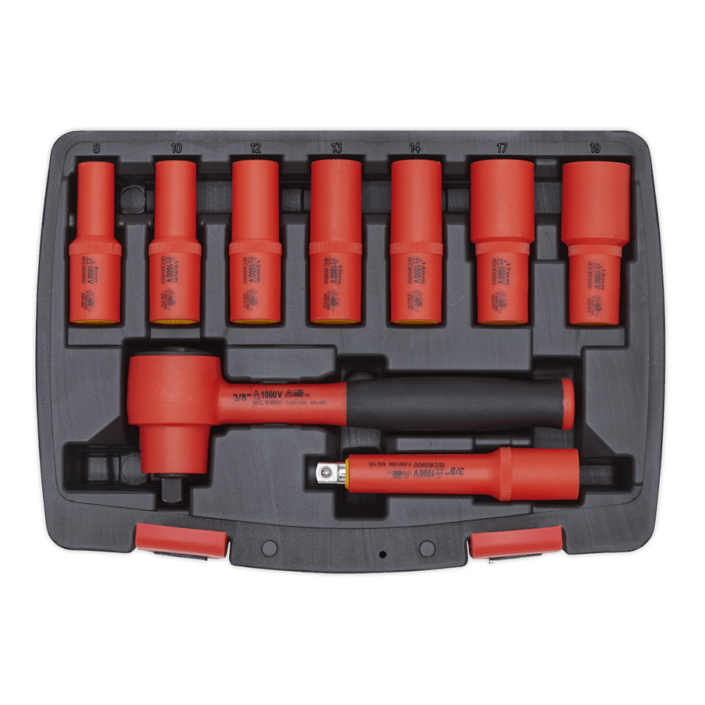 Sealey Insulated Socket Set 9pc 3/8"Sq Drive 6pt WallDrive, VDE Approved Model No-20244