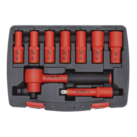 Sealey Insulated Socket Set 9pc 3/8"Sq Drive 6pt WallDrive, VDE Approved Model No-20244