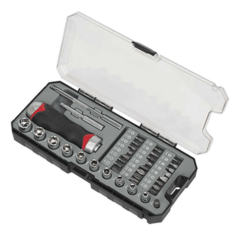Sealey Fine Tooth Ratchet Screwdriver & Accessory Set 38pc Model No-20247