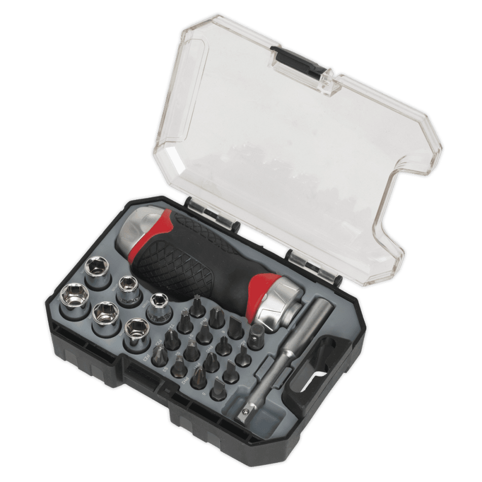 Sealey Fine Tooth Ratchet Screwdriver & Accessory Set 24pc Stubby Model No-20248