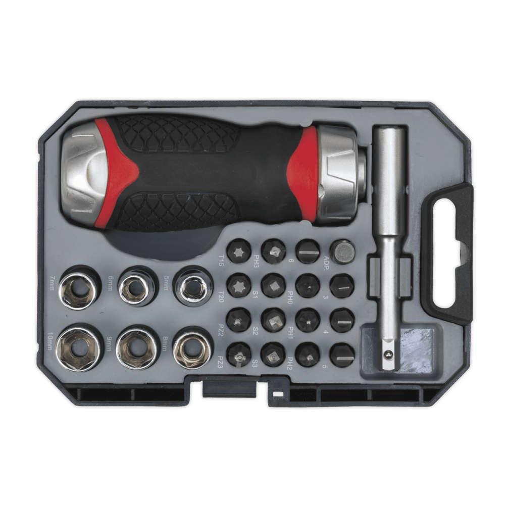 Sealey Fine Tooth Ratchet Screwdriver & Accessory Set 24pc Stubby Model No-20248