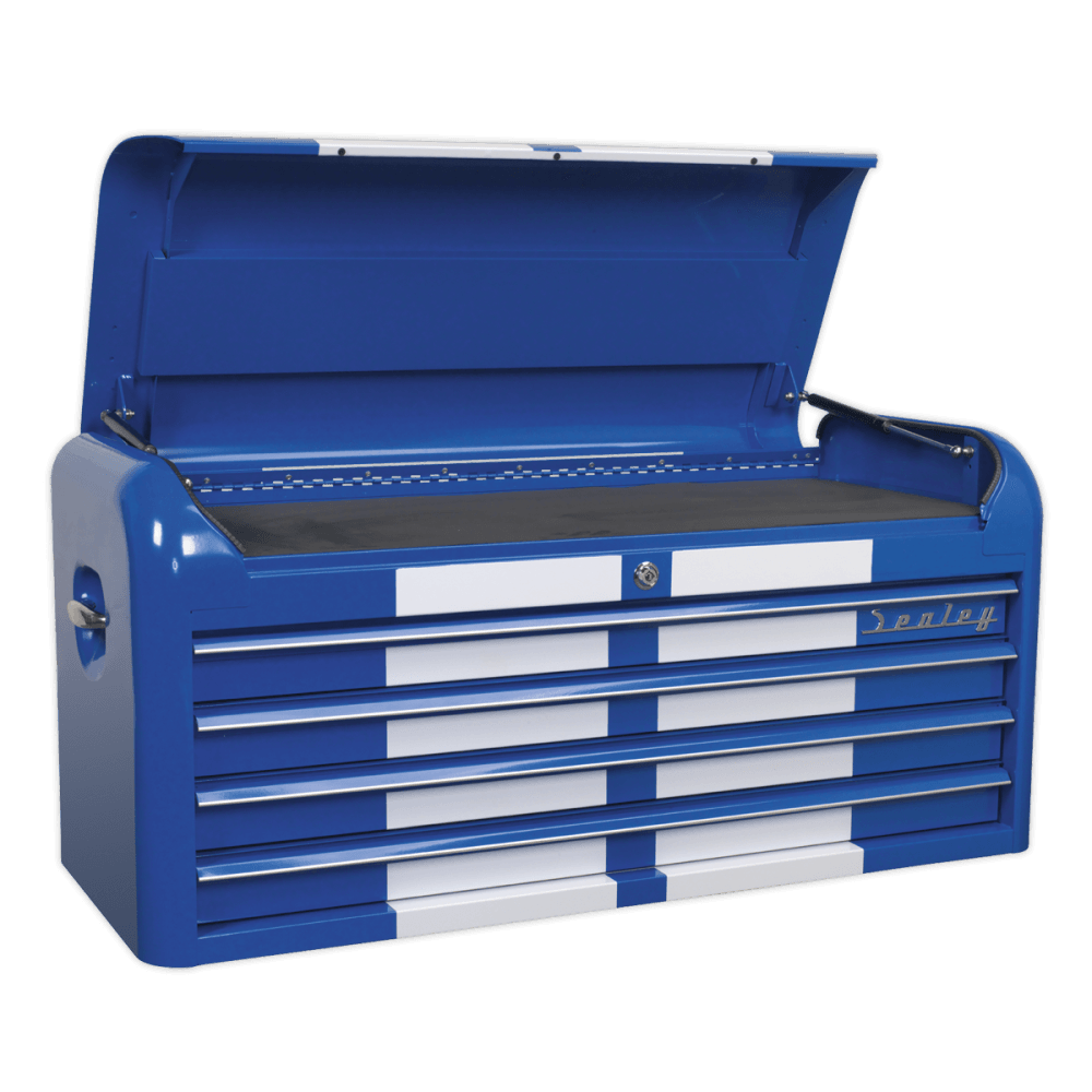Sealey Topchest 4 Drawer Wide Retro Style - Blue with White Stripe Model No-20327
