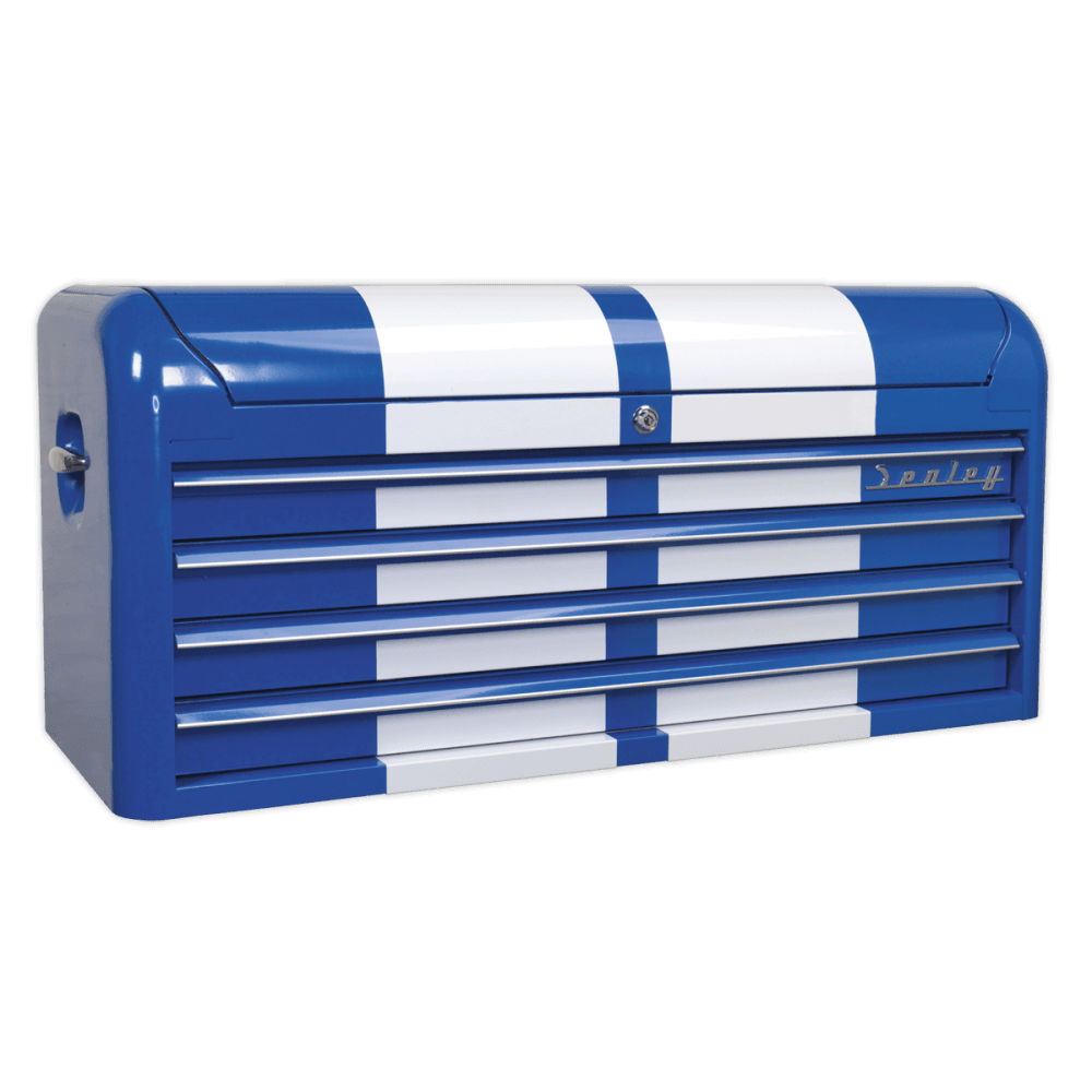 Sealey Topchest 4 Drawer Wide Retro Style - Blue with White Stripe Model No-20327