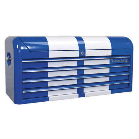 Sealey Topchest 4 Drawer Wide Retro Style - Blue with White Stripe Model No-20327