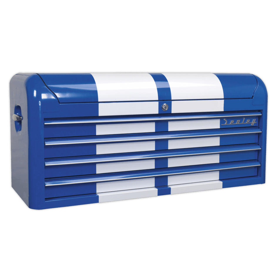 Sealey Topchest 4 Drawer Wide Retro Style - Blue with White Stripe Model No-20327