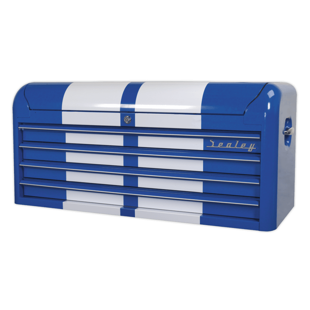 Sealey Topchest 4 Drawer Wide Retro Style - Blue with White Stripe Model No-20327