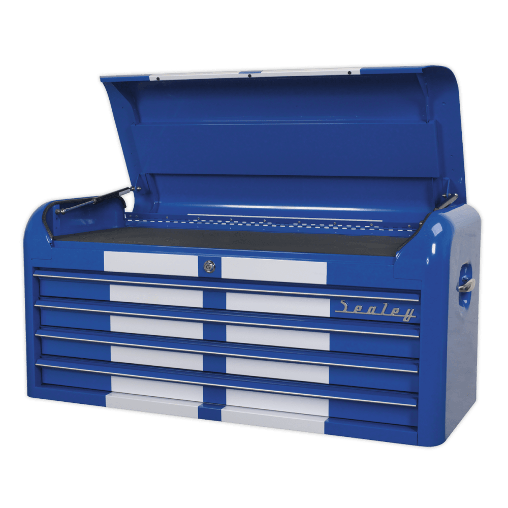 Sealey Topchest 4 Drawer Wide Retro Style - Blue with White Stripe Model No-20327