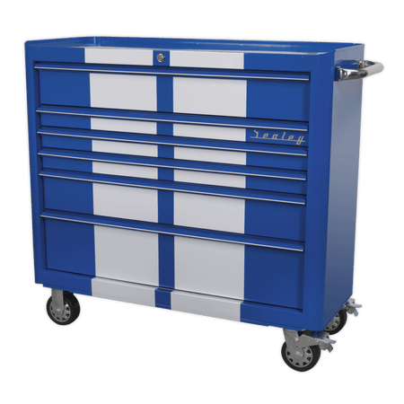 Sealey Rollcab 6 Drawer Wide Retro Style - Blue with White Stripe Model No-20328