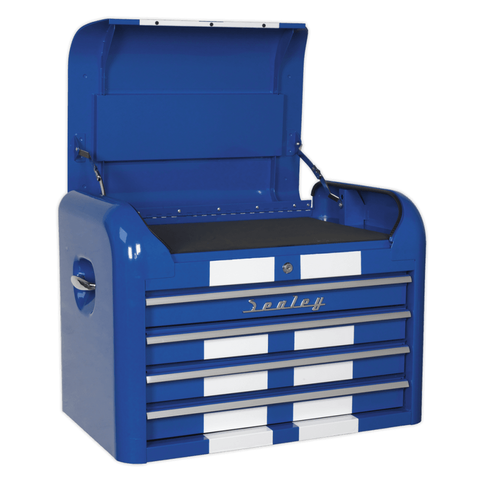 Sealey Topchest 4 Drawer Retro Style - Blue with White Stripe Model No-20336