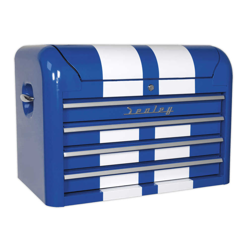 Sealey Topchest 4 Drawer Retro Style - Blue with White Stripe Model No-20336