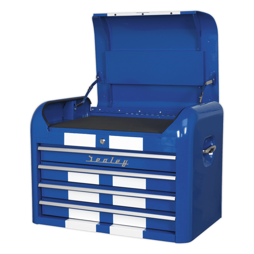 Sealey Topchest 4 Drawer Retro Style - Blue with White Stripe Model No-20336