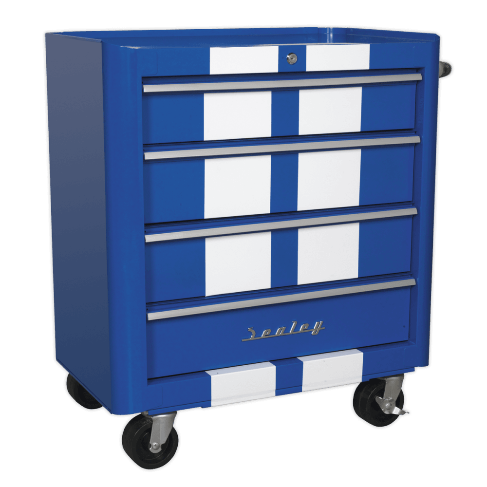 Sealey Rollcab 4 Drawer Retro Style- Blue with White Stripe Model No-20337