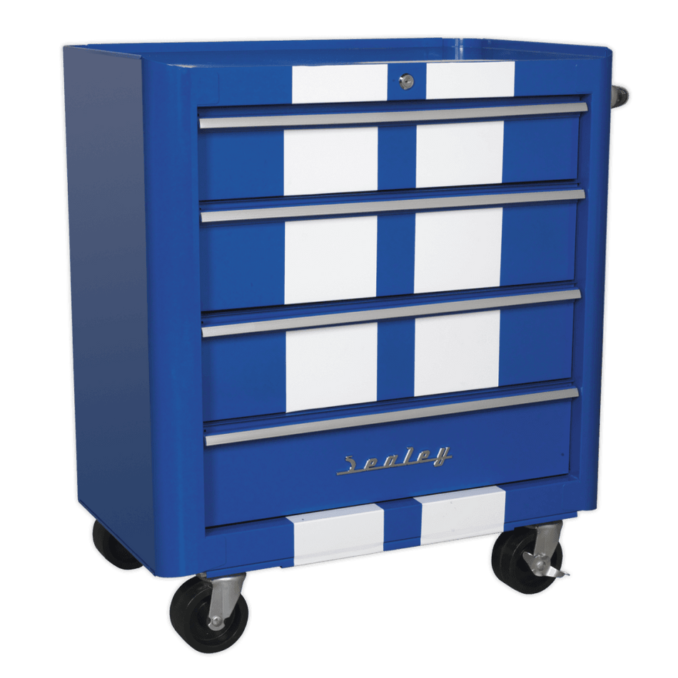 Sealey Rollcab 4 Drawer Retro Style- Blue with White Stripe Model No-20337