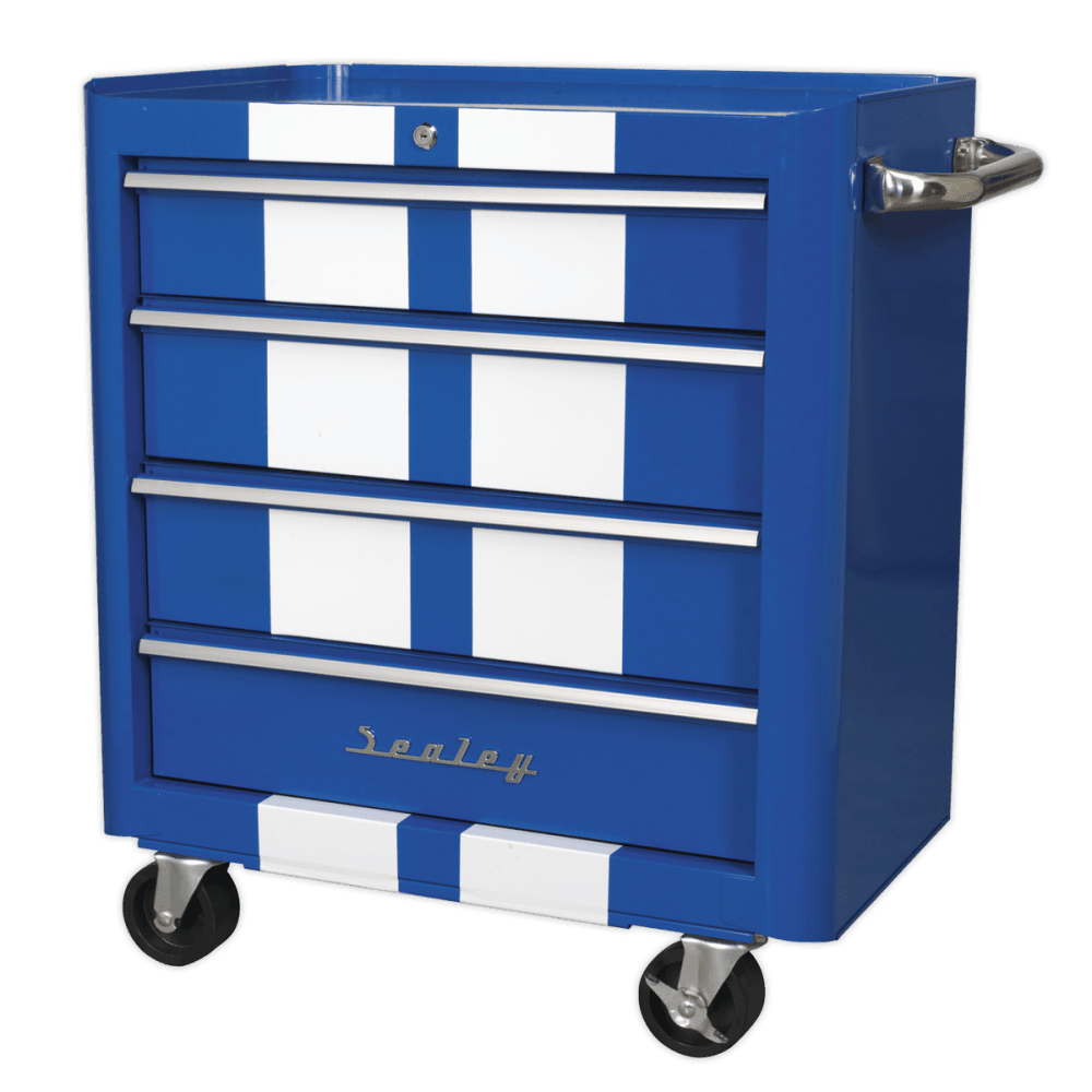 Sealey Rollcab 4 Drawer Retro Style- Blue with White Stripe Model No-20337