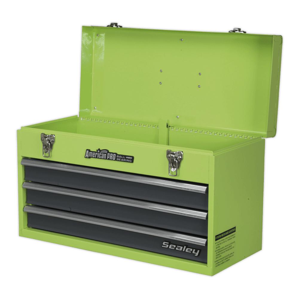 Sealey Tool Chest 3 Drawer Portable with Ball Bearing Runners - Hi-Vis Green Model No-20409