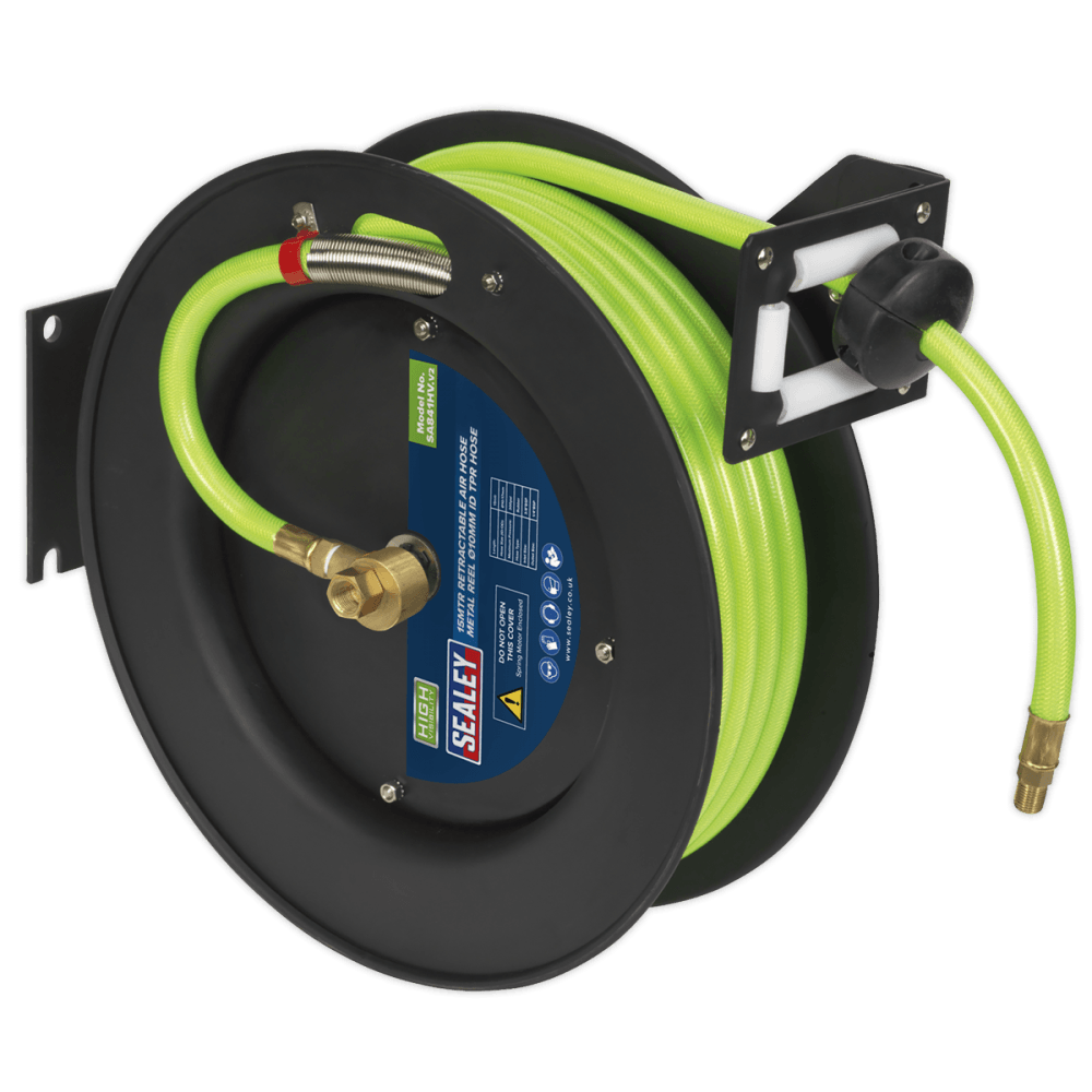 Sealey Retractable Air Hose Metal Reel 15mtr 10mm ID High Visibility TPR Hose Model No-20436
