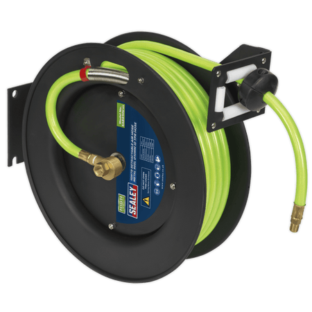 Sealey Retractable Air Hose Metal Reel 15mtr 10mm ID High Visibility TPR Hose Model No-20436