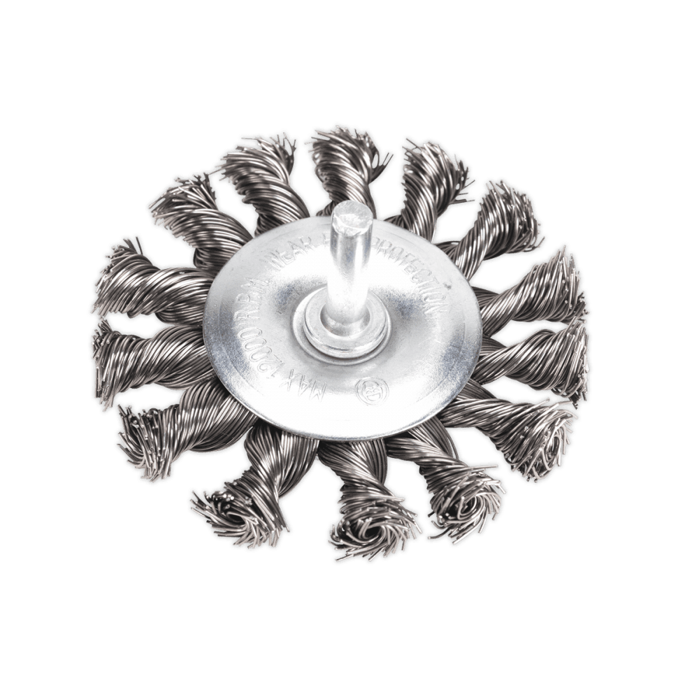 Sealey Twist Knot Wire Flat Brush 75mm with 6mm Shaft Model No-20442
