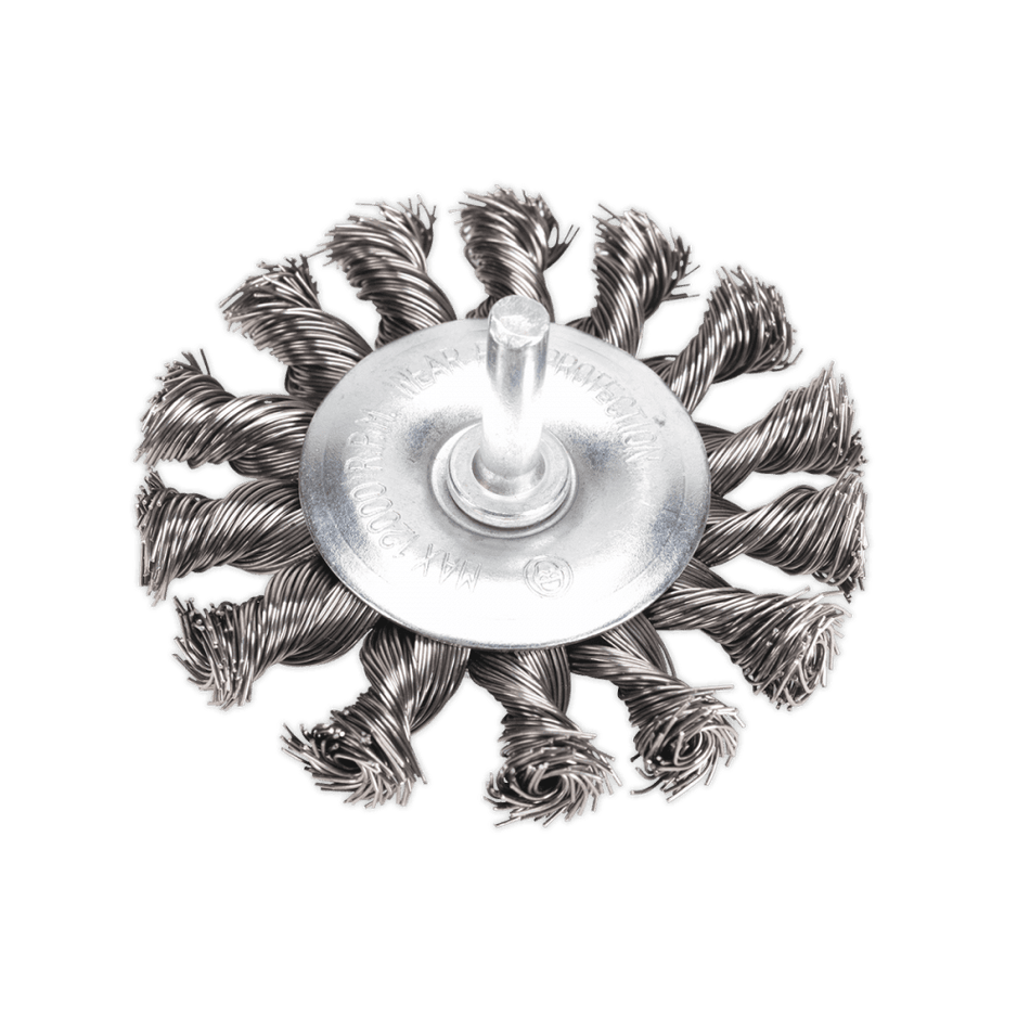 Sealey Twist Knot Wire Flat Brush 75mm with 6mm Shaft Model No-20442